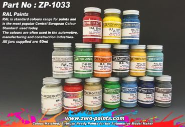 ZEROPAINTS ZP-1033 Farben nach RAL Farbtabelle (Europäischer, standardisierter Farbkatalog) 60ml