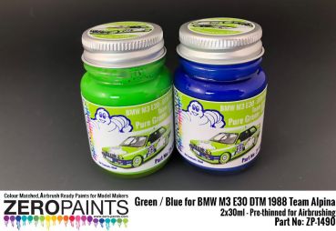 ZEROPAINTS ZP-1490 BMW M3 E30 - DTM 1988 Team Alpina - Green / Blue Paint Set 2x30ml