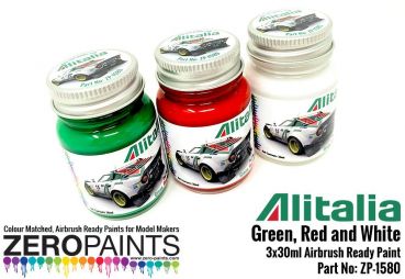 ZEROPAINTS ZP-1580 Alitalia (Lancia) Green, Red and White Paint Set 3x30ml