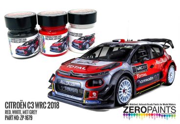 ZEROPAINTS ZP-1679 Citroën C3 WRC 2018 Red - White - Metallic Grey Paint Set 3x30ml