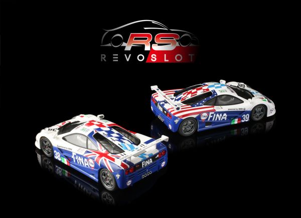 RS0128 RevoSlot 1:32 Twin-Pack McLaren F1 GTR FINA No.38 und No.39 BIGAZZI TEAM SRL (I) 24H LE MANS 1996 Limited Special Edition Box m.2 Autos