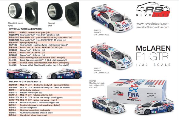 RS0128 RevoSlot 1:32 Twin-Pack McLaren F1 GTR FINA No.38 und No.39 BIGAZZI TEAM SRL (I) 24H LE MANS 1996 Limited Special Edition Box m.2 Autos